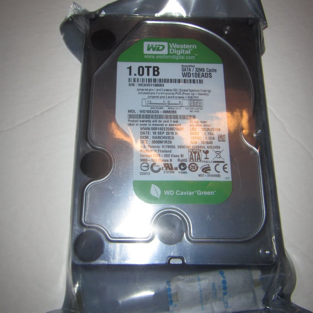 Western Digital WD10EADS 1TB 32MB Cache SATA 3.0Gb/s 3.5" Desktop Hard drive
